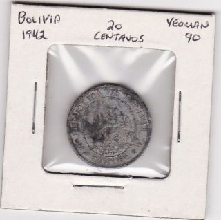 Bolivia 20 Centavos World Coin 1942 182 photo