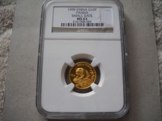 1999 China Gold 1/10 Panda 10 Yuan Coin Ngc Ms63 Ms - 63 Scarce Date photo