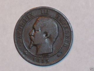 1855 Bb 10 Centimes Coin France Doubled B photo