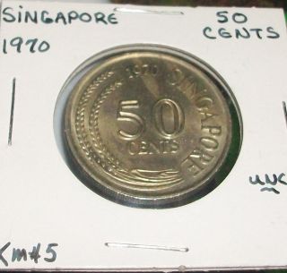 9.  73300gr 27.  76mm Km 5 Copper Nickel Singapore 50 Cents 1970 Lion Fish Coin Bid photo