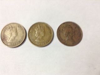 Hong Kong Ten Cents 1960,  1965 And 1989 One Penny. photo