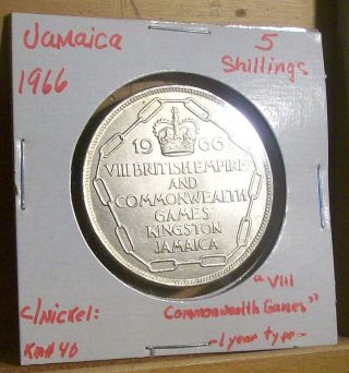 Km 40 Copper Nickel Jamaica 5 Shillings,  1966,  Viii Commonwealth Games Bid/buy photo