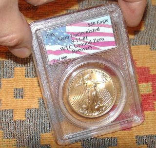 Very Rare Ground Zero1998 Pcgs Unc Gold Us Eagle Coin Wtc 9/11/01 Recovery L@@k photo