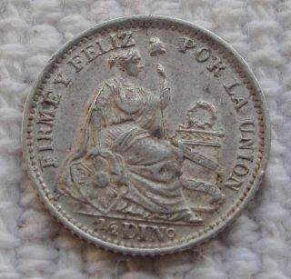 1905 Peru 1/2 Dinero Silver Coin Seated Liberty South America Km 206.  2 Au/unc photo