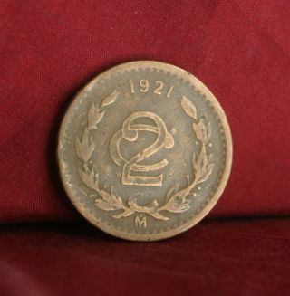 Mexico 2 Centavos 1921 Bronze World Coin Km419 Eagle Snake Wreath Two Cents photo
