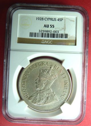 Easter Offer Ngc Au55 Cyprus 1928 45 Piastres Silver Coin,  Zypern,  Greece photo