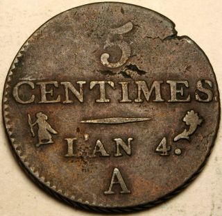 France 5 Centimes Lan 4 (1795 - 96) A - Bronze photo