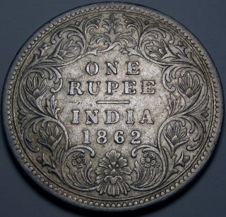 India (british - Colony) 1 Rupee 1862 - Silver - Queen Victoria - 2 photo