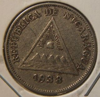 1938 Nicaragua 5 Cents Xf Scarce Coin photo