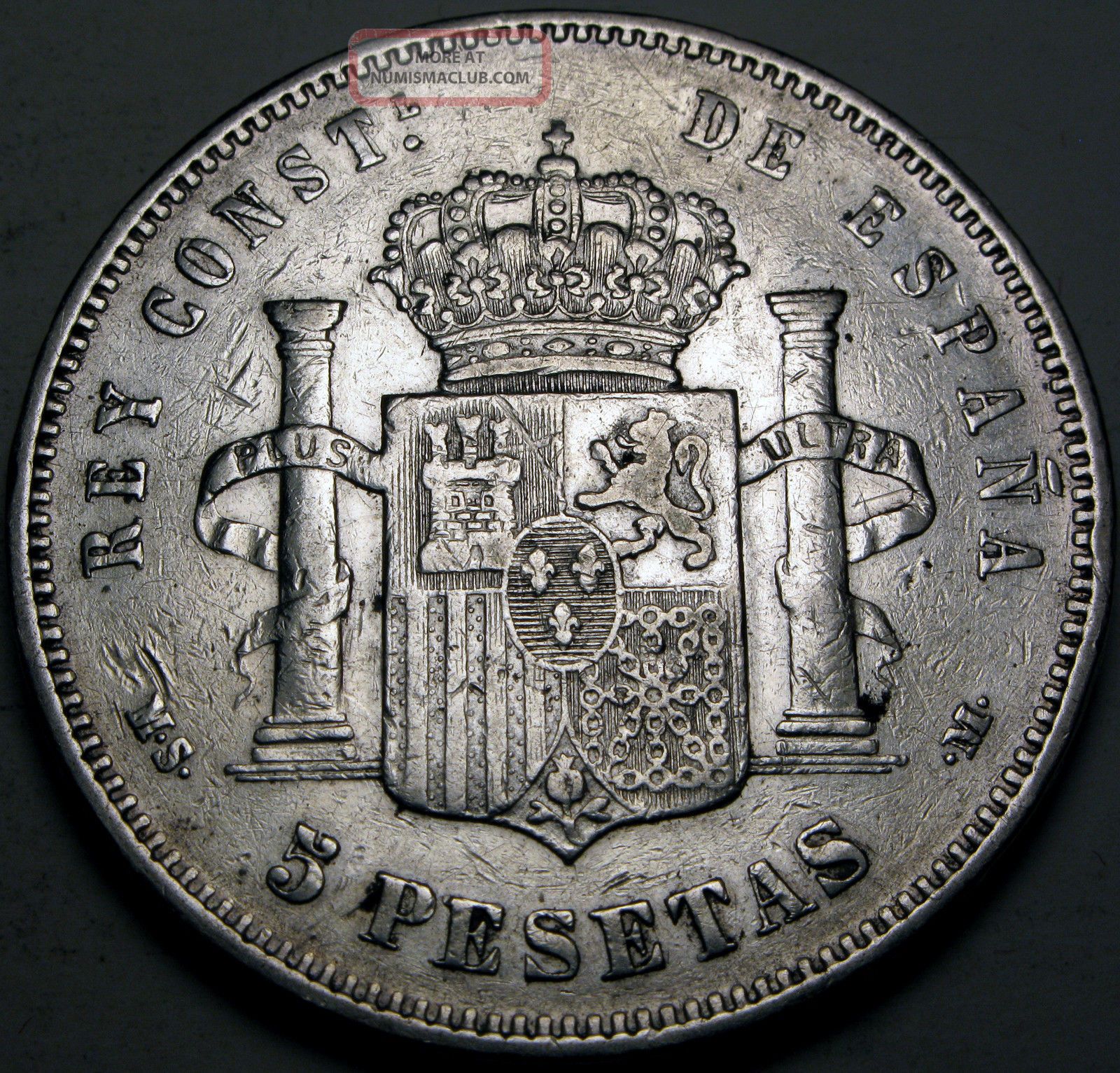 Spain (kingdom) 5 Pesetas 1885 (85) Ms - M - Silver - Alfonso Xii.