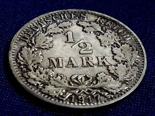 Germany,  Empire 1/2 Mark,  1917 Silver Coin photo