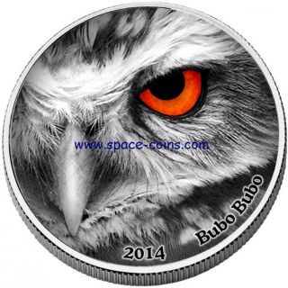 Congo 2014,  Natures Eyes,  Bubo Bubo,  2 Oz Silver Only 999 Made 2000 Francs photo