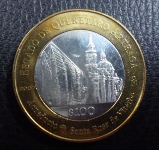 Mexico Bimetallic Silver Coin 100 Pesos Km852 Au 2007 - Santa Rosa Cathedral photo