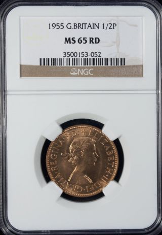 1955 Great Britain 1/2 Penny Ngc Ms 65 Rd Bronze photo