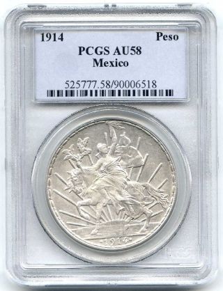 1914 Pcgs Au58 Mexico Caballito Republic Silver Peso photo