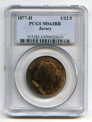 1877 H Pcgs Ms63 Rb Jersey 1/12 S Shilling Red Brown photo