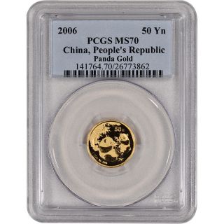 2006 China Gold Panda (1/10 Oz) 50 Yuan - Pcgs Ms70 - Rare Date photo