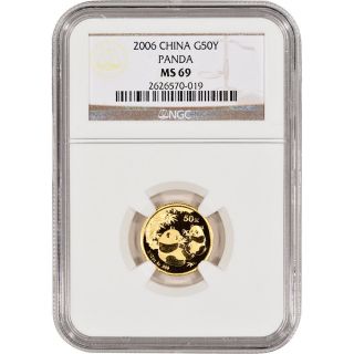 2006 China Gold Panda (1/10 Oz) 50 Yuan - Ngc Ms69 photo