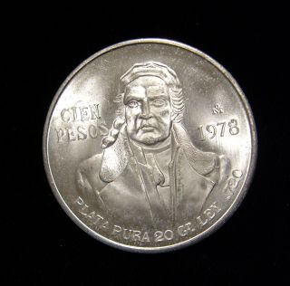 Mexico 1978 100 Pesos Coin Silver Bu Jose Morelos photo