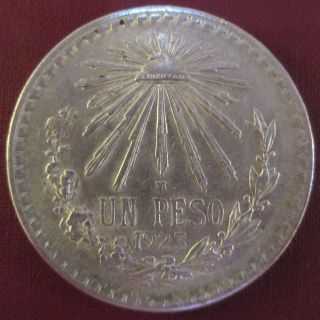 Mexico 1923 72% Silver Un Peso Cap And Ray Very Good Libertad Coin photo