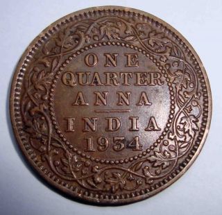 One Quarter Anna 1934 George V Th King Emperor Rare Copper Coin photo