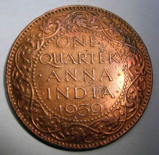 One Quarter Anna 1939 George Vi Th King Emperor Rare Copper Coin photo