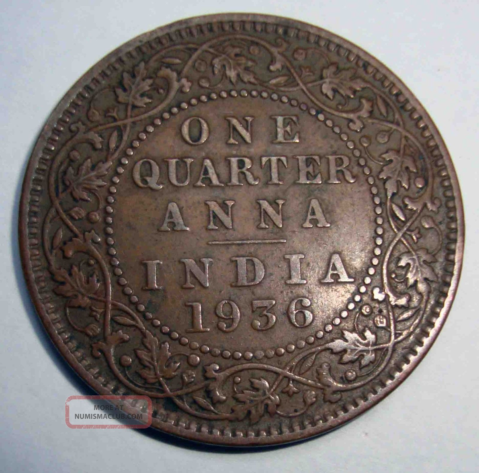 One Quarter Anna 1936 George V Th King Emperor Rare Copper Coin India photo