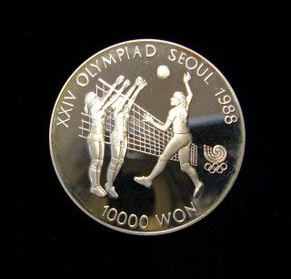 South Korea 1987 10000 Won Coin.  925 Silver Proof Olympics Volleyball photo