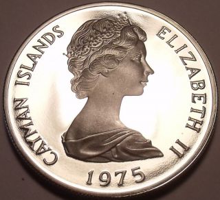 Massive Silver Proof Cayman Islands 1975 5 Dollars Rare Inc photo