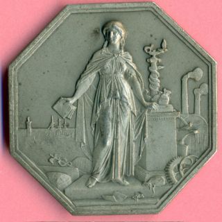 French Silver Art Nouveau Medal Société Générale 1859 Harbor Ship Lighthouse photo