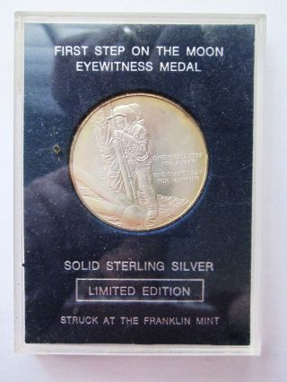 The First Step On The Moon Sterling Silver Coin Franklin Eyewitness Medal photo