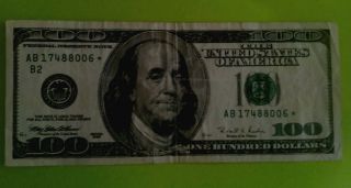 $100 Dollar Star Note 1996 S/n Ab 17488006 photo