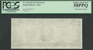 $20 1977 Frn==missing 1st Print - - Blank Back==pcgs 58ppq photo
