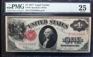 1917 $1 Legal Tender Note - Very Sharp And Crisp - Pmg Graded As 25 Very Fine photo