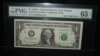 Error - 1988 - A $1 Federal Reserve Note W/ Stuck Digit Error Pmg 65 Epq - Way Cool photo