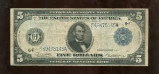 Large Currency : 1914 $5 Federal Reserve Note Atlanta Georgia photo