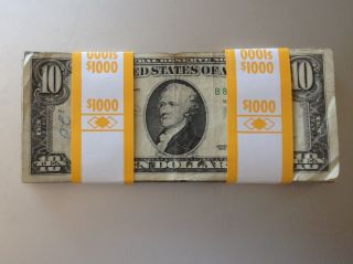 $1000 Strap Of $10 Dollar Bills / Die Pack/tracking Device / Real Usd Money Rare photo