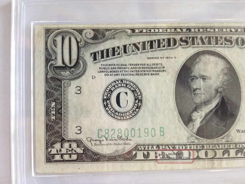 Value Of 1934 Ten Dollar Bill Us 1934 - D $10 Dollar Bill Federal Reserve - Green Seal