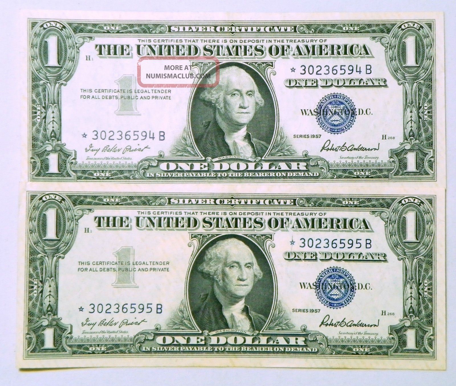 Star Consecutive (2) 1957 $1 One Dollar Silver Certificates Small Size Notes photo