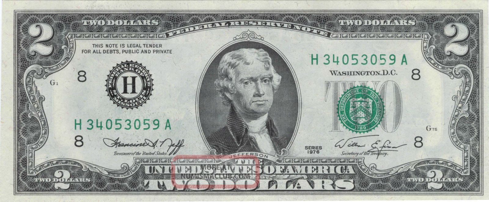 1976 200th Anniversary Bicentennial Federal Reserve Note S/n H 34053059 A Small Size Notes photo