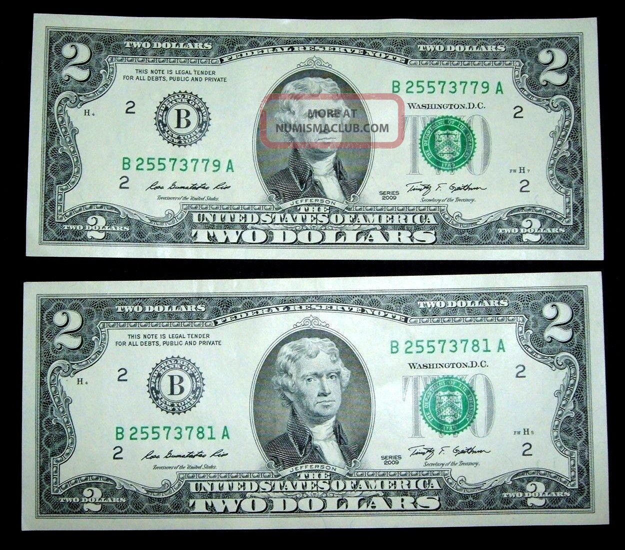 (2) 2009 Two Dollar Bills