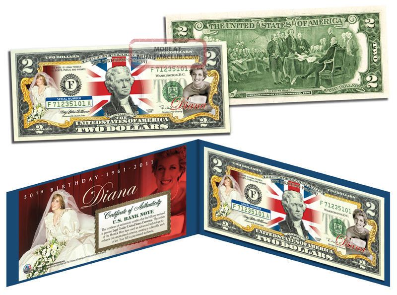 Rare Princess Diana 50th Birthday Legal Tender Colorized Usa - 2 Bill Gift