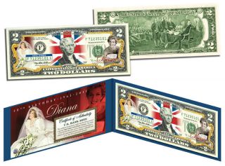Rare Princess Diana 50th Birthday Legal Tender Colorized Usa - 2 Bill Gift photo