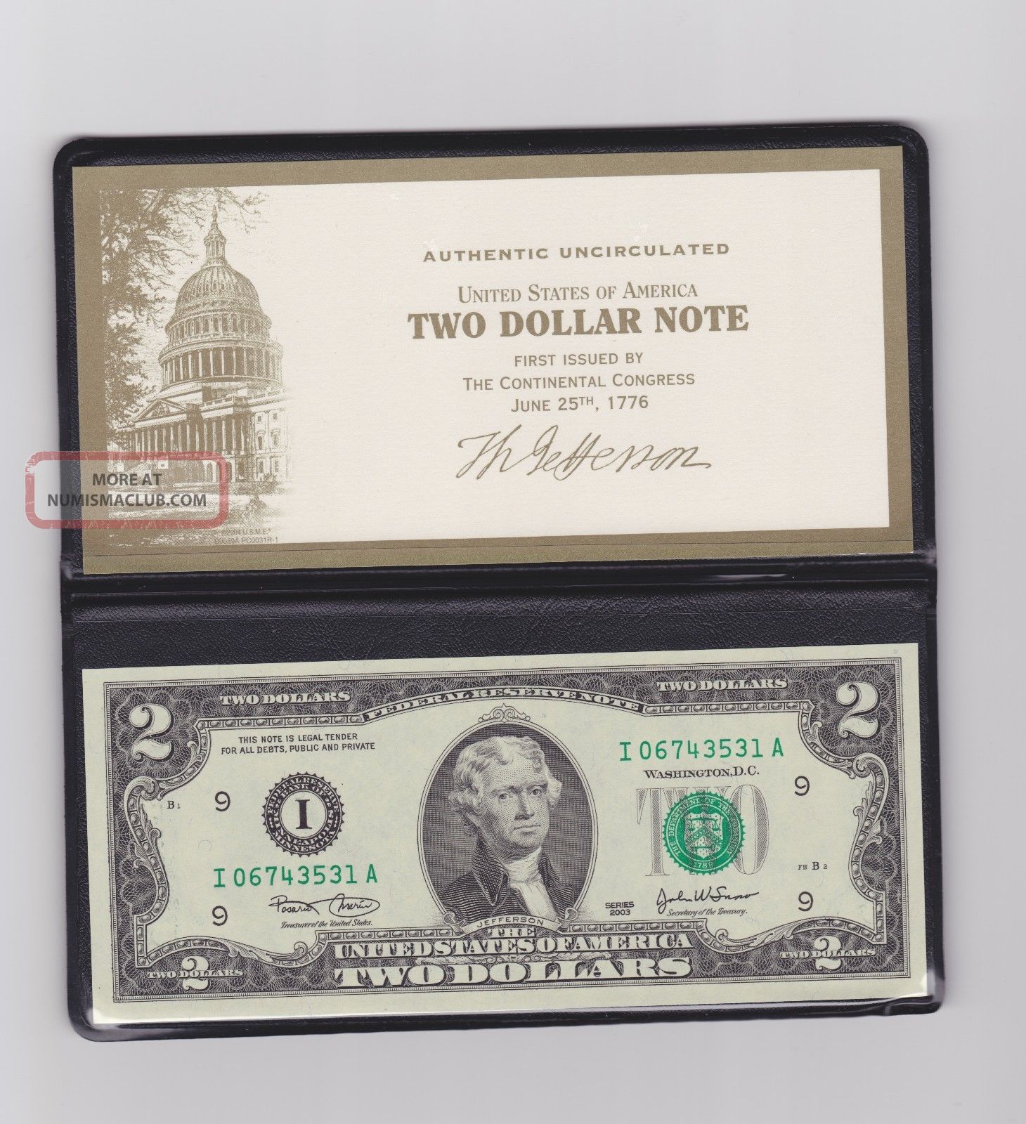 $2 Bill,  Unc,  2003 Small Size Notes photo