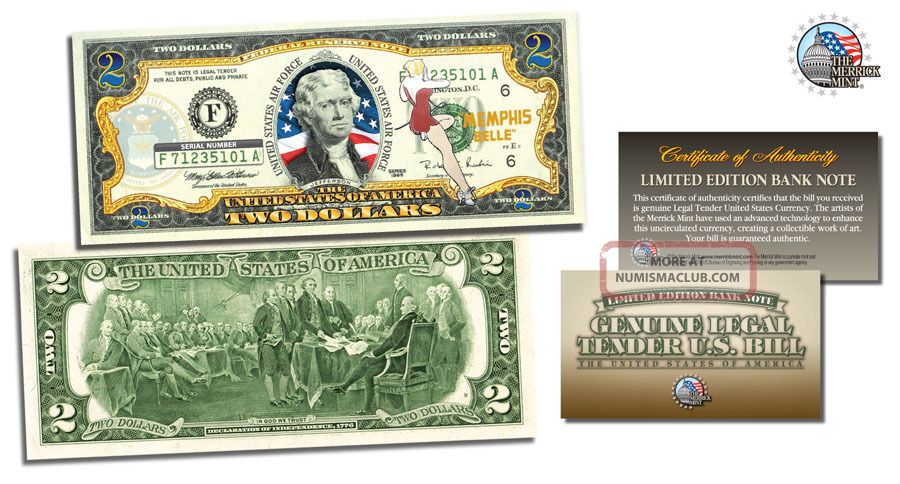 United States Air Force Colorized Legal Usa 2 Dollar Bill Rare Gift Usa Note Small Size Notes photo