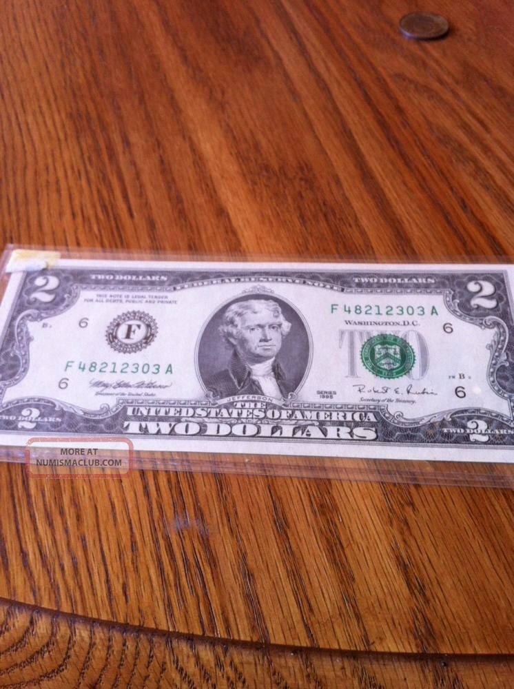 1995 $2 Dollar Bill Crisp In Holder Small Size Notes photo