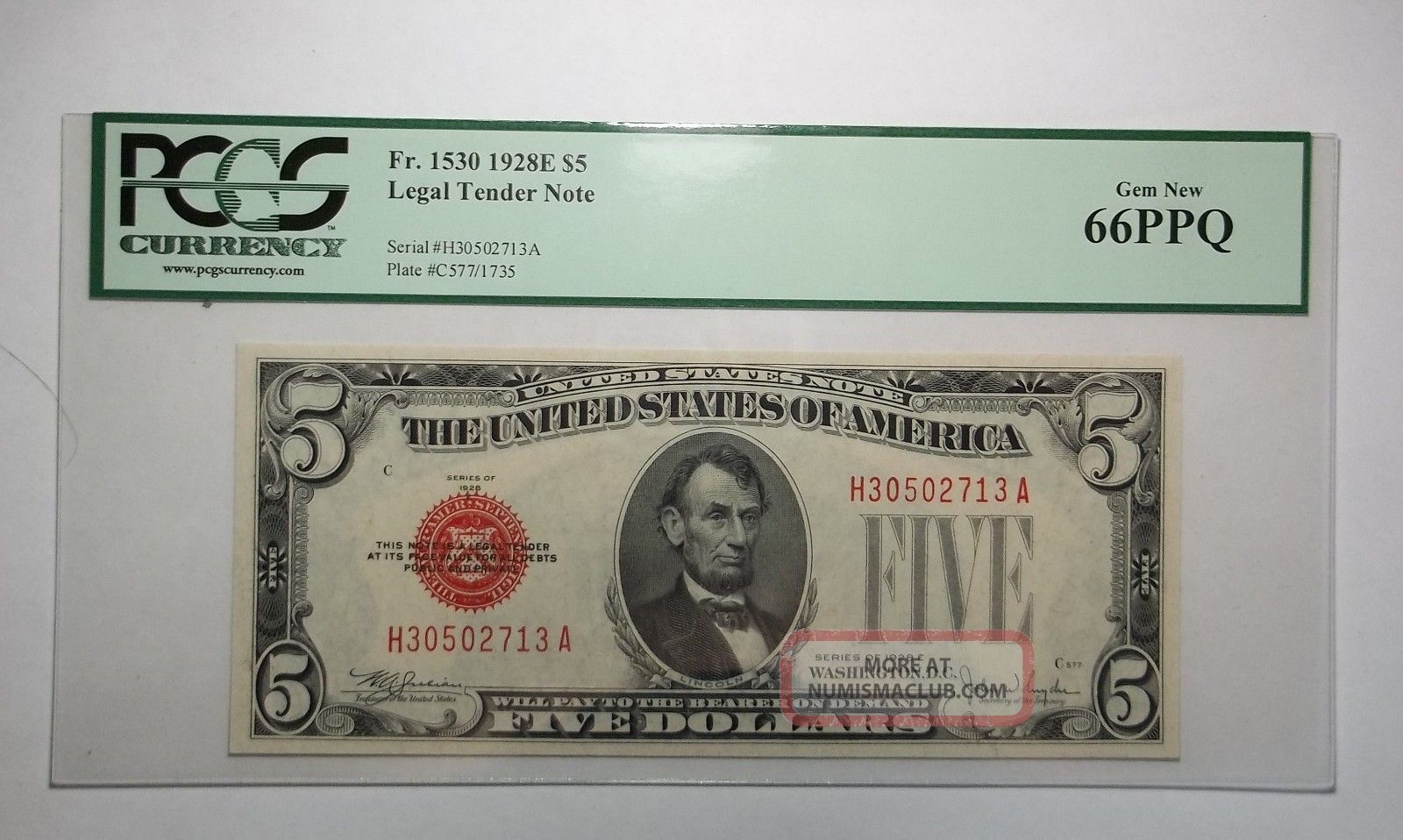 1928e $5 Legal Tender Note Pcgs Gem 66 Ppq Small Size Notes photo