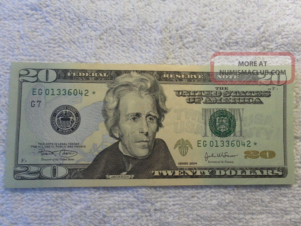 2004 U.  S.  Star Twenty Dollars Federal Reserve Note Green Seal Small Size Notes photo