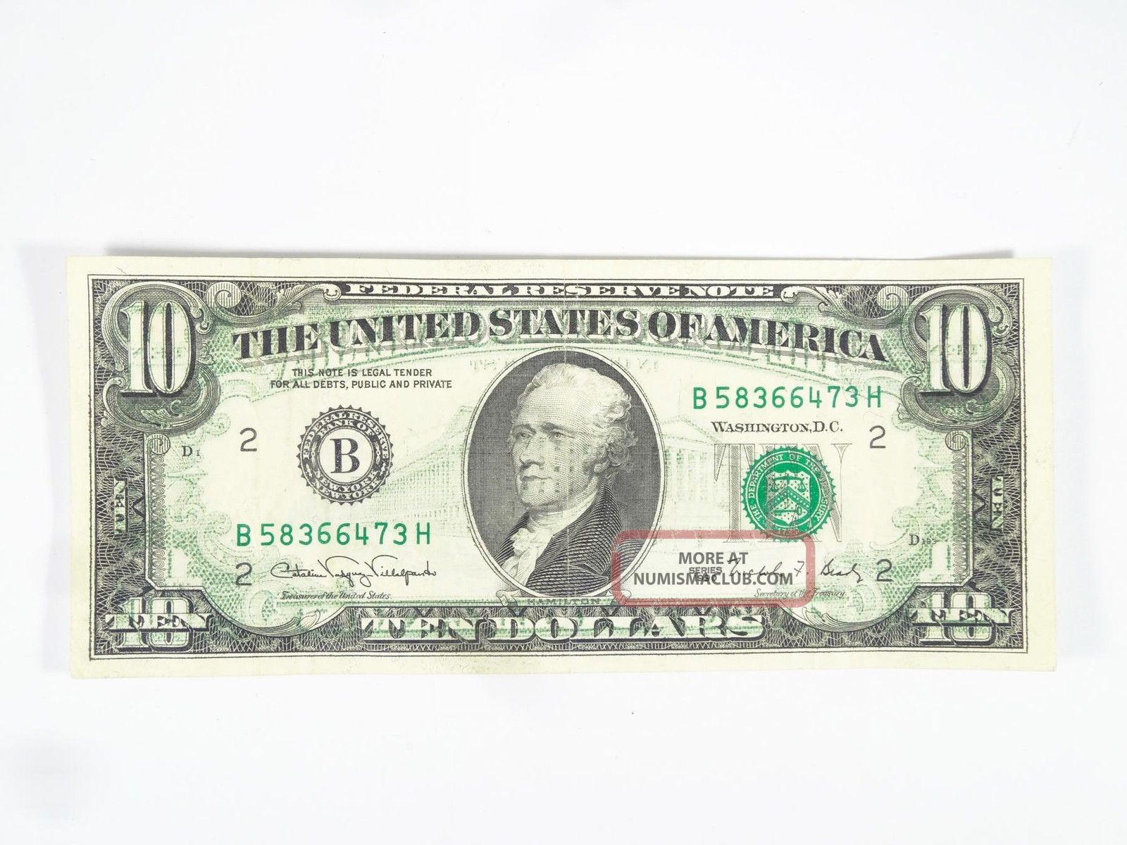 Rare Date 1990 Us $10 Banknote Currency Ink Transfer Error