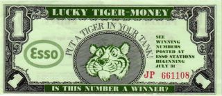 1966 $1 Lucky Esso Tiger Money photo